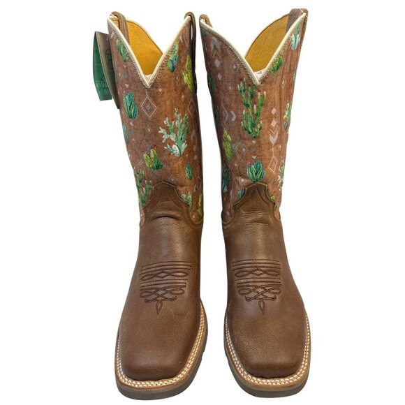 Roper Women's Vintage Brown Broad Square Toe Boots with Cactus & Aztec Size 9 - Picture 3 of 10